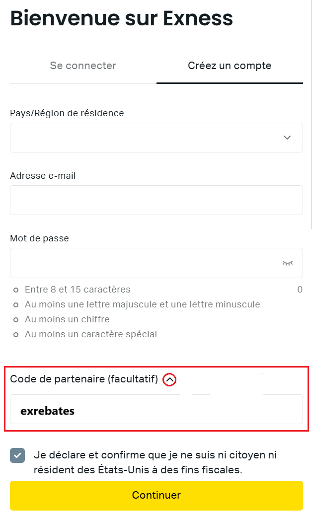 Guide d'inscription Exness