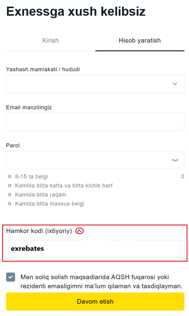 Exness ro‘yxatdan o‘tish bo‘yicha qo‘llanma